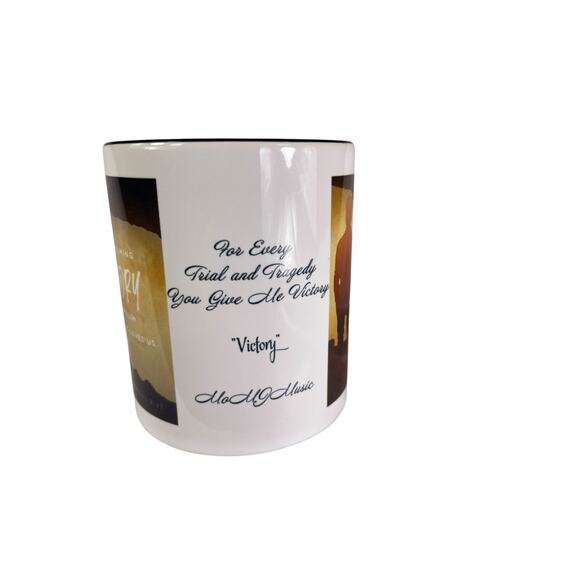 Christian Inspirational Coffee Mug – Romans 8:37Bold black and white ceramic - Picture 3 of 5